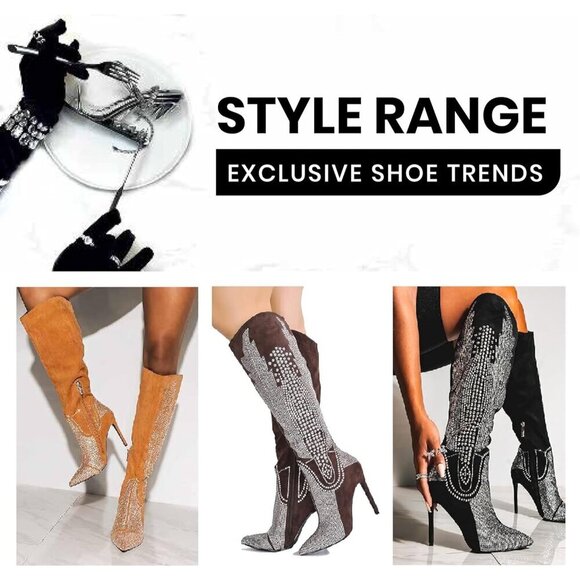 🆕Women Gold Cape Robbin Knee-High Western Cowboy Boots - Wide Calf Dress Boots - Picture 3 of 7